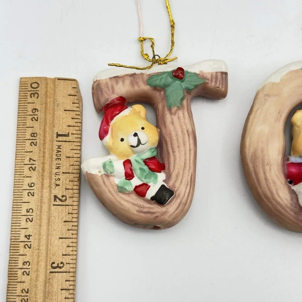 Vtg JOY Bear Christmas Around‎ The World Holiday Set Of 3 Ornaments Box 54-153